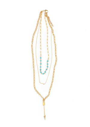 Three Strand Gold and Turquoise Arrow Necklace