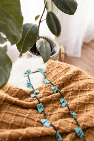 Black Necklace with Geometric Turquoise Accents