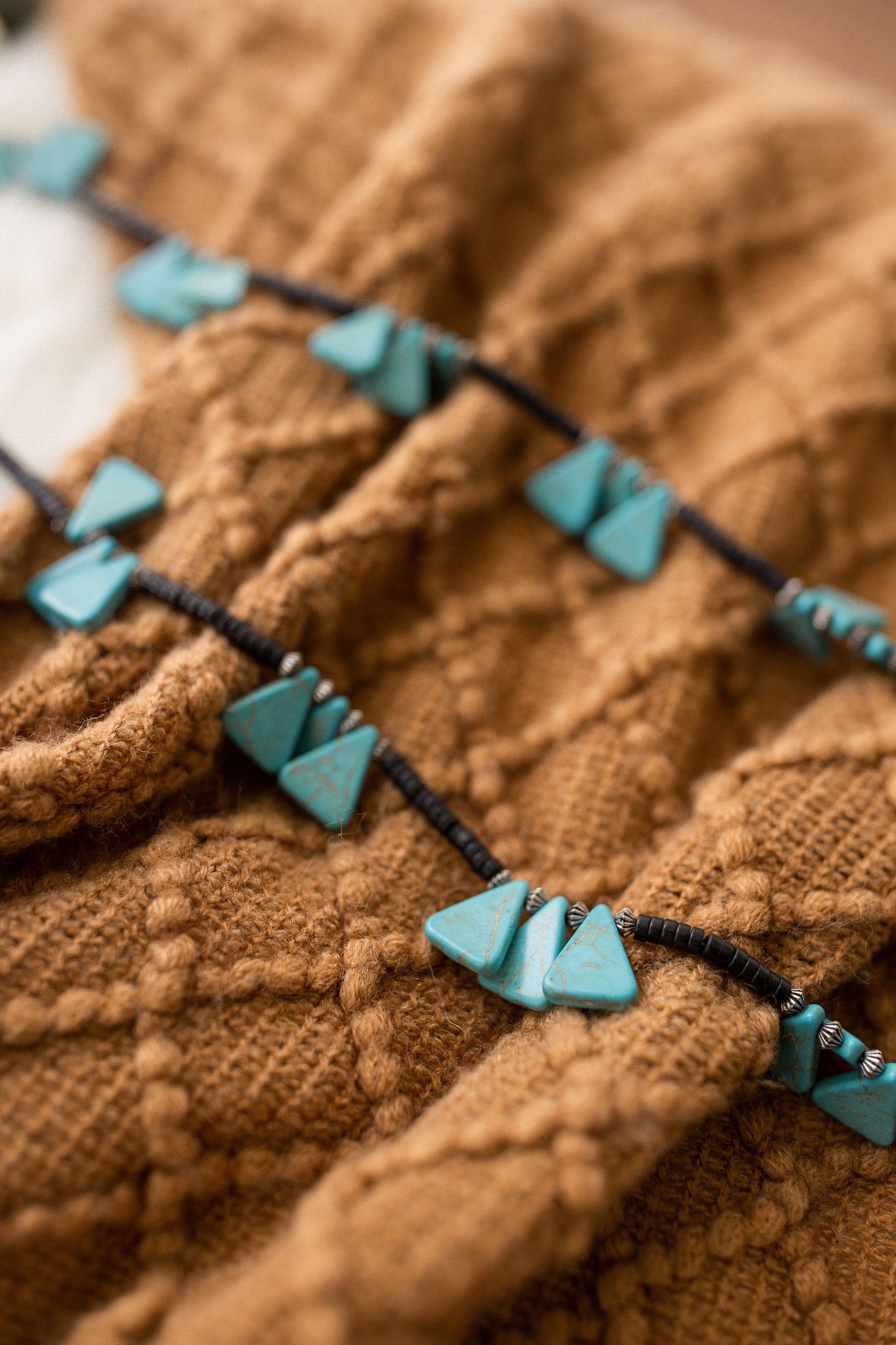 Black Necklace with Geometric Turquoise Accents