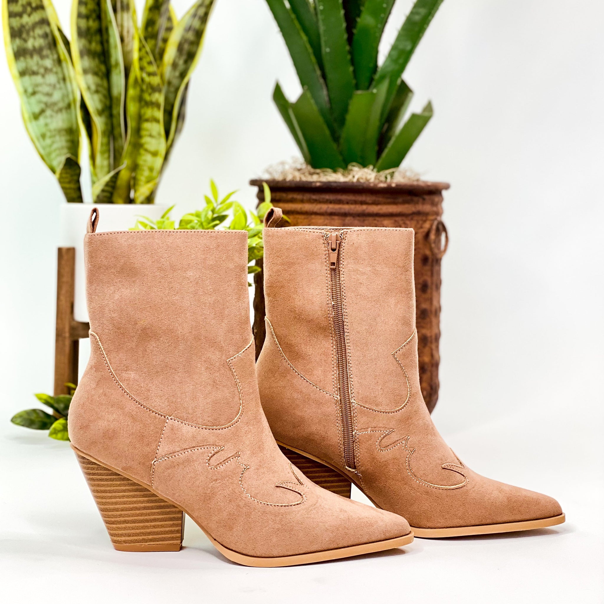 Qupid Romi Booties in Burlwood