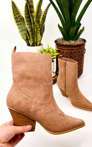 Qupid Romi Booties in Burlwood