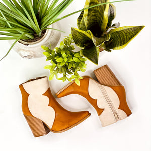 Qupid Slay Booties in Camel Overlay