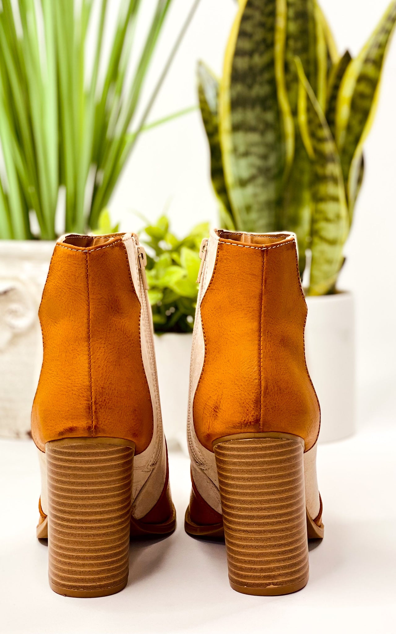 Qupid Slay Booties in Camel Overlay