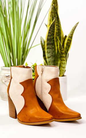 Qupid Slay Booties in Camel Overlay