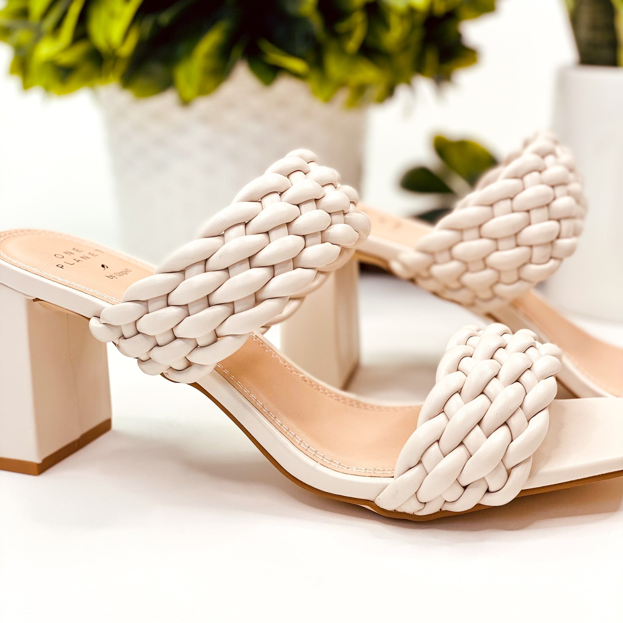 Qupid Kiersten Braided Heeled Sandal in Cream