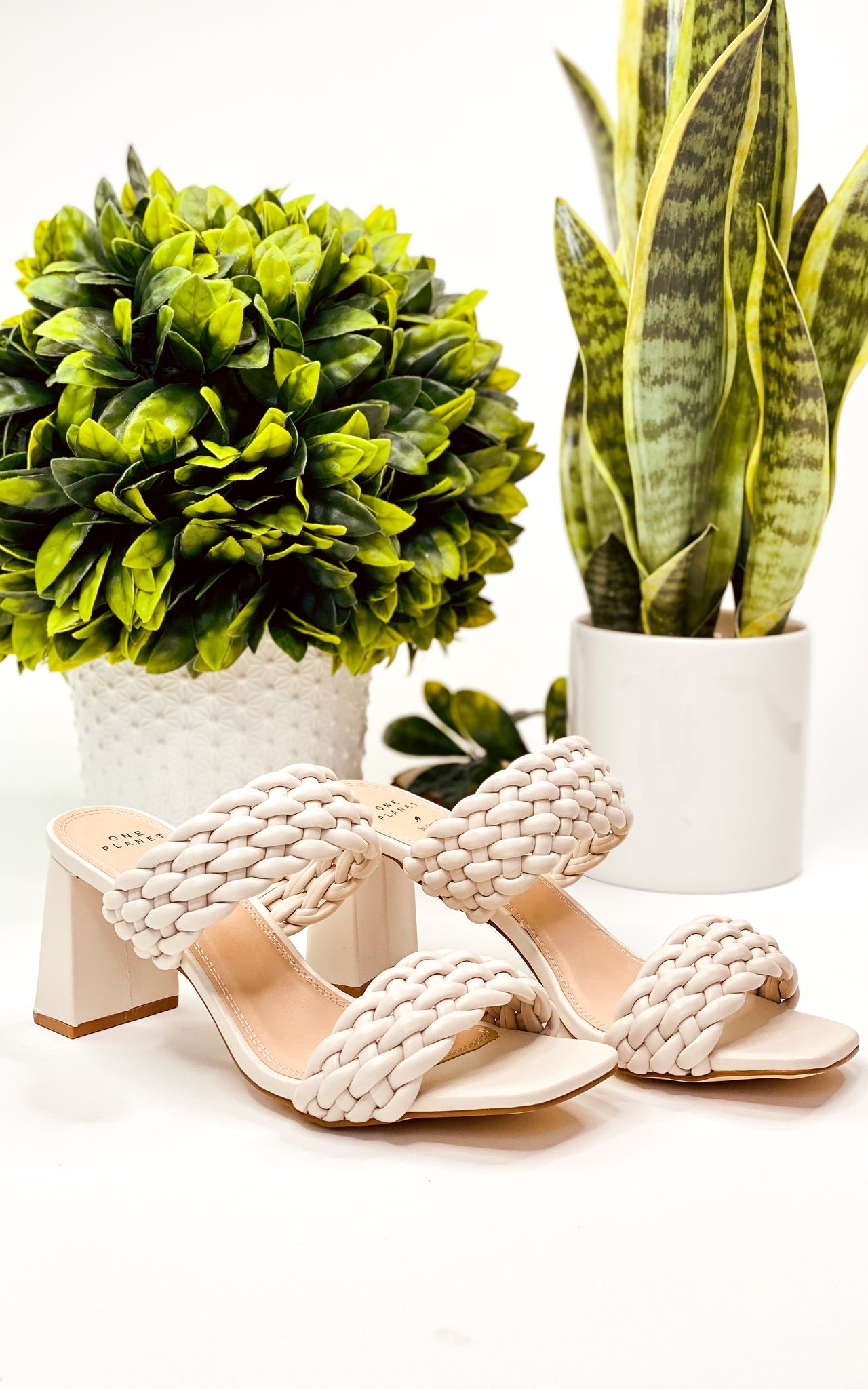 Qupid Kiersten Braided Heeled Sandal in Cream