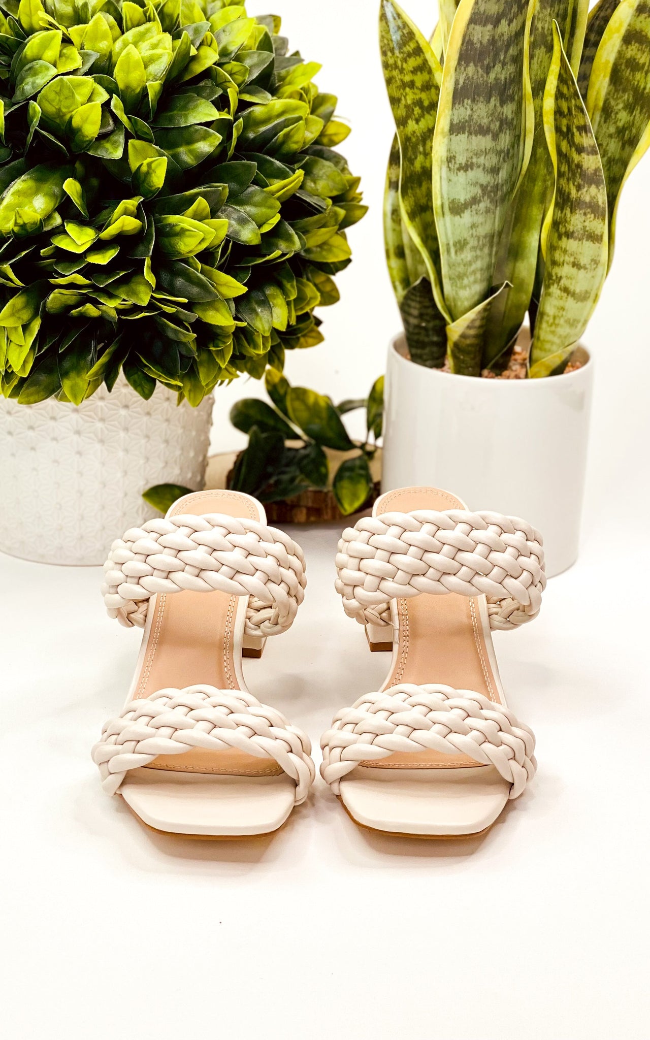 Qupid Kiersten Braided Heeled Sandal in Cream