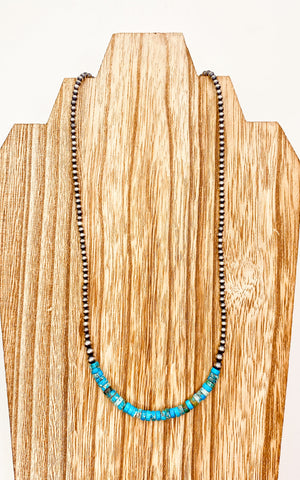 Mason Lee Navajo Pearl Necklace with Turquoise Accent